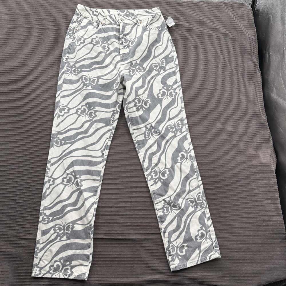 Pacsun Dad Jean Pants Womens 28 Gray‎ White Trippy Butt Print Straight Leg Denim
